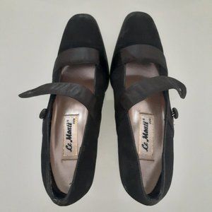 Le Monti vintage suede classic dressy black velvet high heel mary jane shoes 6.5